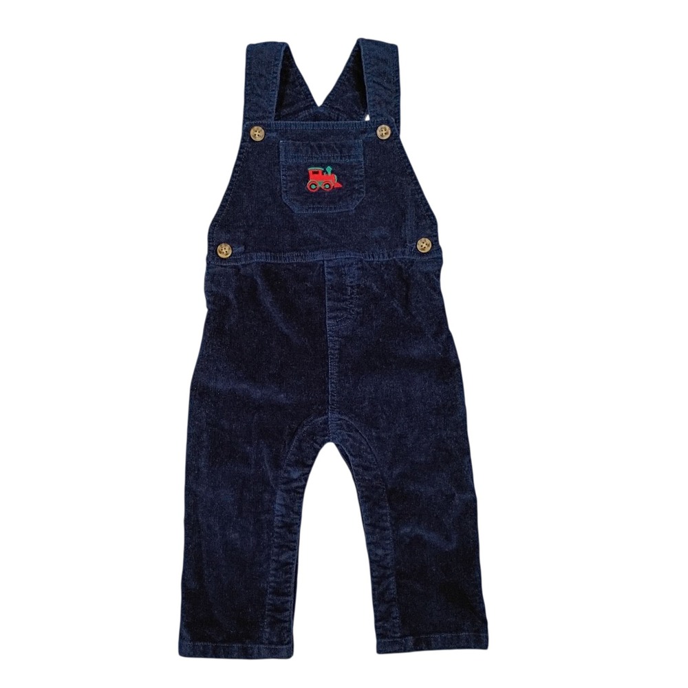 Crown & Ivy Baby Corduroy Bib Overalls  Boys Size‎ 9 Mos Navy Blue Train Preppy